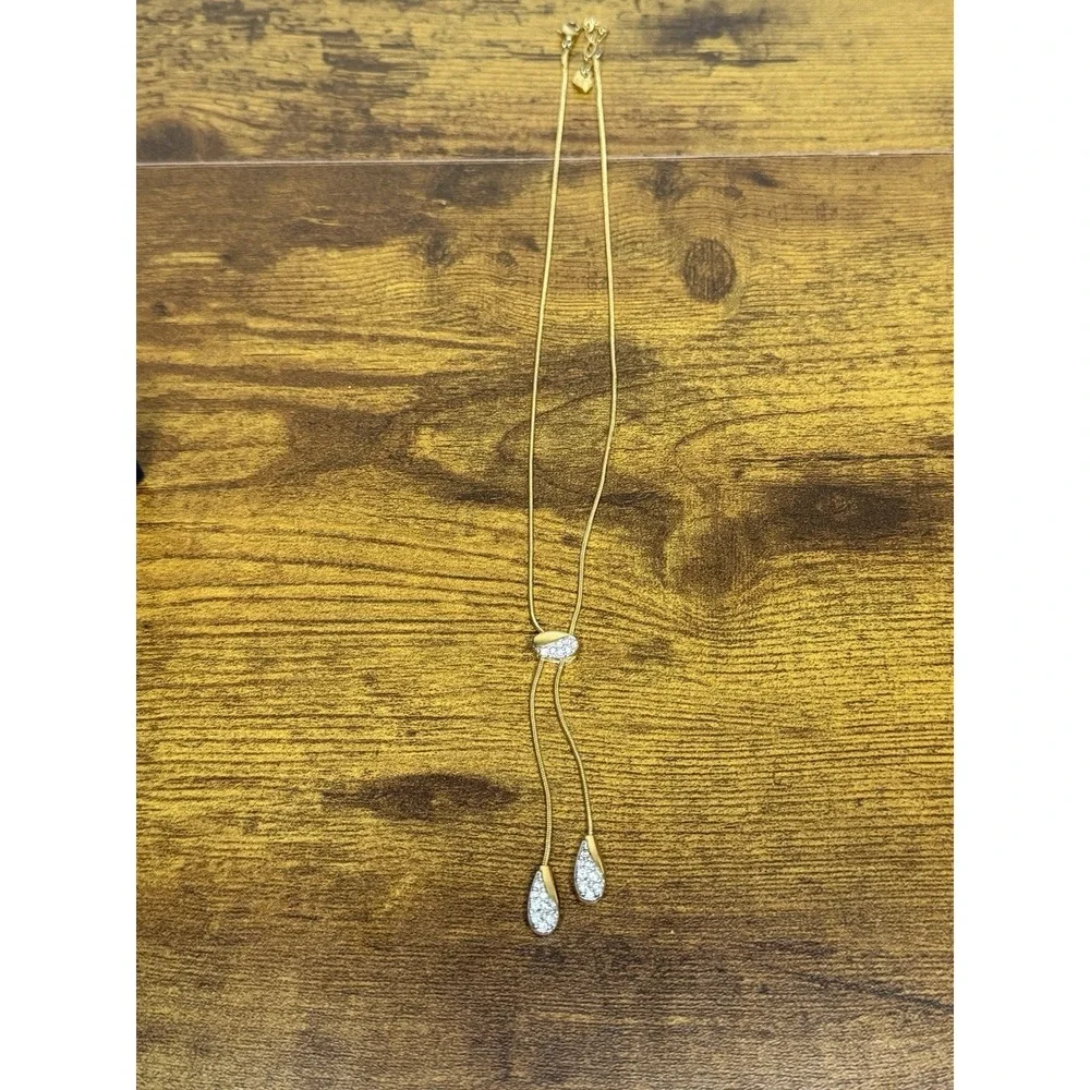 Swarovski Crystal Necklace Tear Drop Pendants Authentic Swan Logo Mark Gold Tone